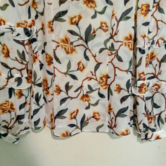 Ann Taylor Factory Floral Sheer Popover-Small-Chiffon-Keyhole Front-Ruffles - Picture 3 of 9